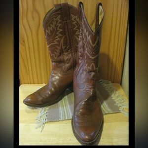 JUSTIN Cowboy Boots Men's Genuine Brown Leather Size: 8.5 D VINTAGE